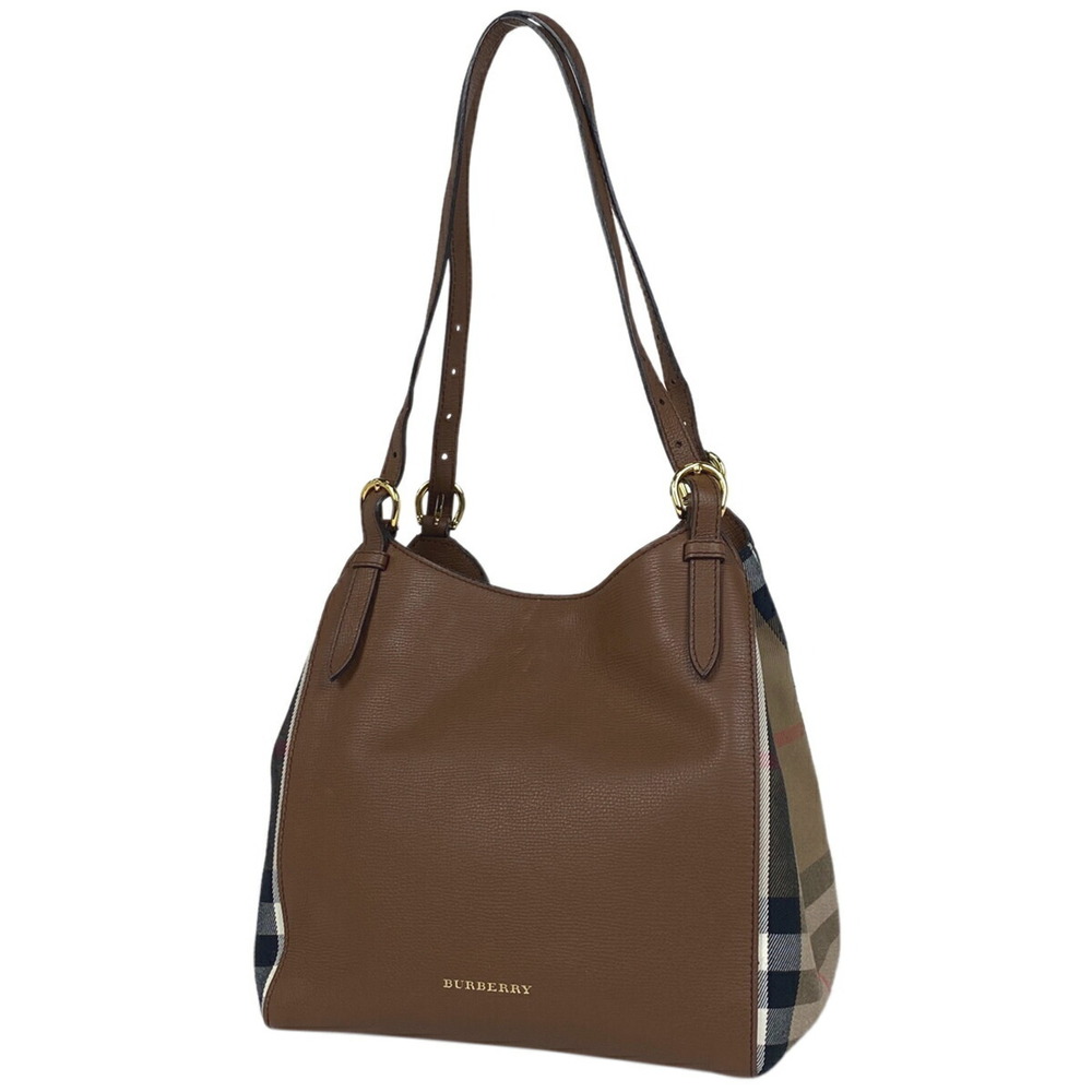 Burberry logo shoulder bag check leather brown